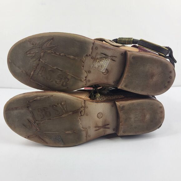 AS 98 Airstep Buckle Slouch Ankle Boots Leather Red Tan Boho Size 38 EU - Picture 13 of 14